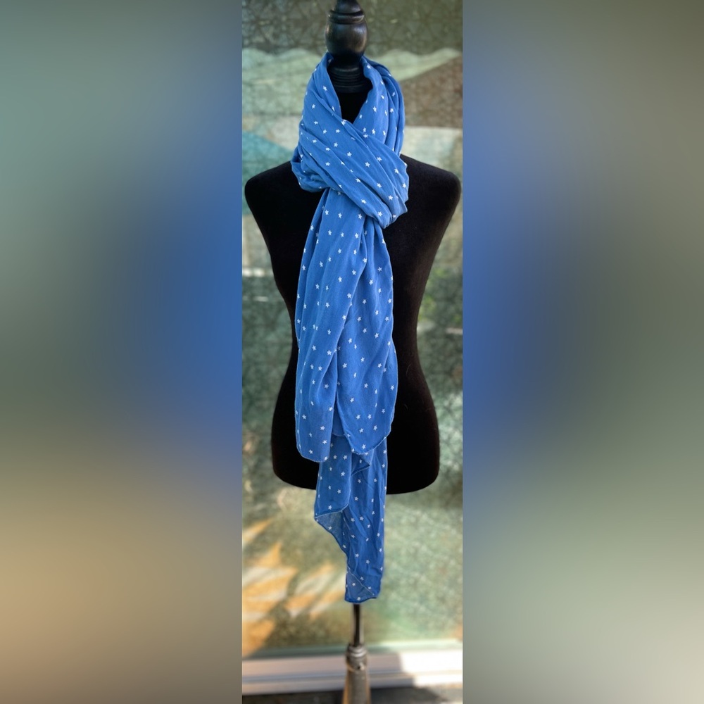 Blue with White Mini Stars Lightweight Wrap Scarf OS